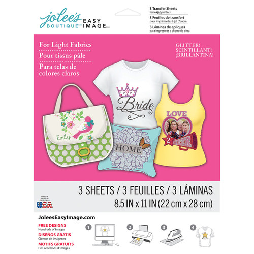 3 Pack - Jolee's Easy Image Transfer Sheets 8.5"X11" 3/Pkg-Glitter For Light Fabrics - 56-47016