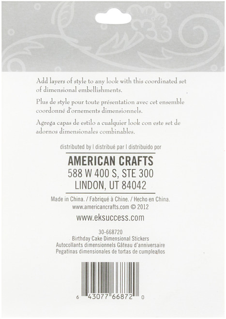 3 Pack - K&Company Dimensional Stickers-Birthday Cake - 5A002Q31-1GRRF