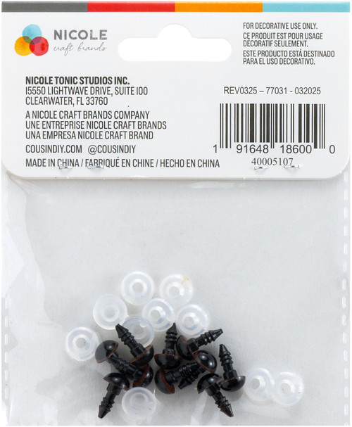 6 Pack - CousinDIY Shank Back Solid Eyes 8mm 10/Pkg-Brown - 5A002XPQ-1GYMD