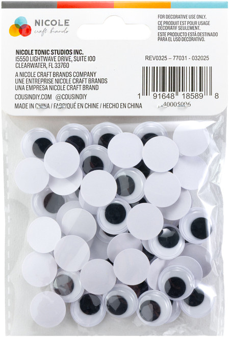 6 Pack - CousinDIY Paste-On Wiggle Eyes 15mm 60/Pkg-Black - 5A002XW2-1GYN6