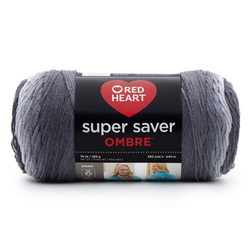 6 Pack - Red Heart Super Saver Yarn 2 Pack-Anthracite Ombre - 5A002LJ8-1GNC1