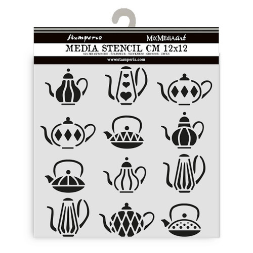 3 Pack - Stamperia Stencil 4.72"X4.72"-Alice In Christmas Tea Pots - 5A0032X8-1H4L2 - 5993110046479