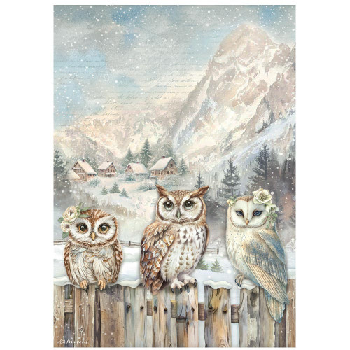 3 Pack - Stamperia Rice Paper Sheet A4-The Owl's House 3 Owls - 5A0032VK-1H4L0 - 5993110046073