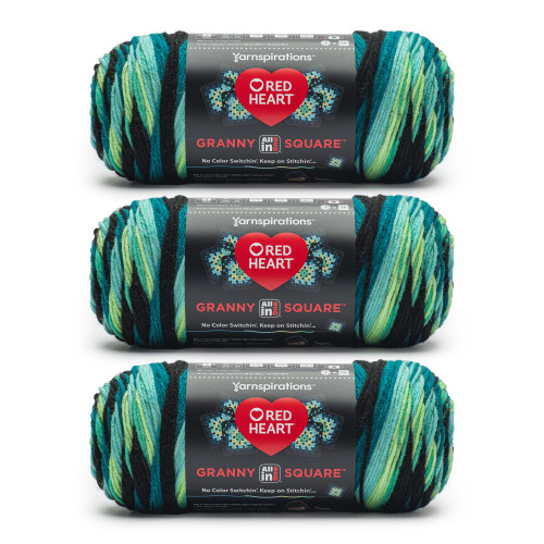 8 Pack - Red Heart All in One Granny Square Yarn 3 Pack-Black- Cyber Leaf - 5A002LNP-1GN78 - 726465302755
