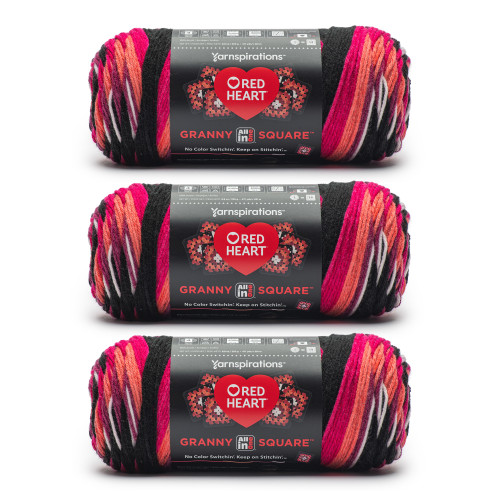 8 Pack - Red Heart All in One Granny Square Yarn 3 Pack-Black -Carnation Code - 5A002LK8-1GN6N - 726465302748