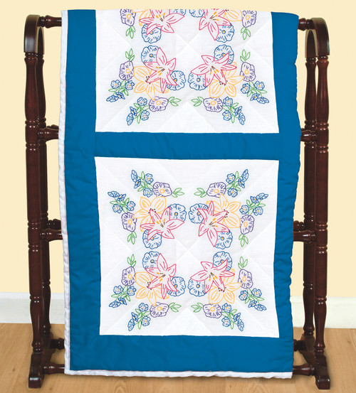 Jack Dempsey Stamped White Quilt Blocks 18"X18" 6/Pkg-Pretty Flowers - 5A00372X-1H83B Jack Dempsey Stamped White Quilt Blocks 18"X18" 6/Pkg-Pretty Flowers - 5A00372X-1H83B