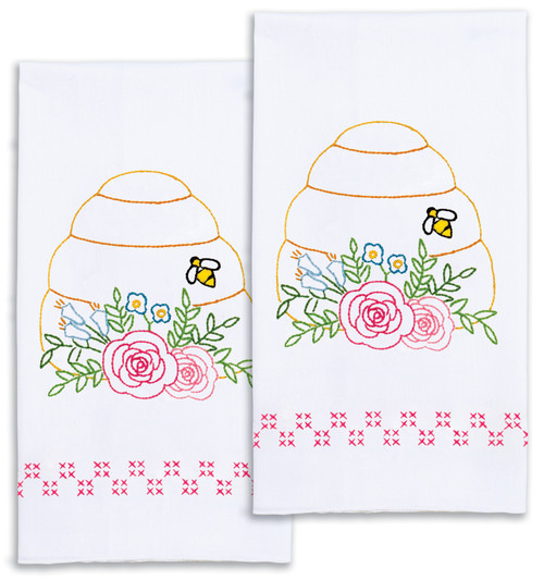 Jack Dempsey Stamped Decorative Hand Towel Pair 17"X28"-Bee Hive - 5A00373F-1H83C