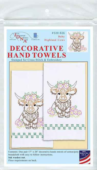 Jack Dempsey Stamped Decorative Hand Towel Pair 17"X28"-Baby Highland Cows - 5A00373B-1H83H - 013155028263