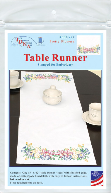 Jack Dempsey Stamped Table Runner/Scarf 15"X42"-Pretty Flowers - 5A003731-1H83J - 013155342994