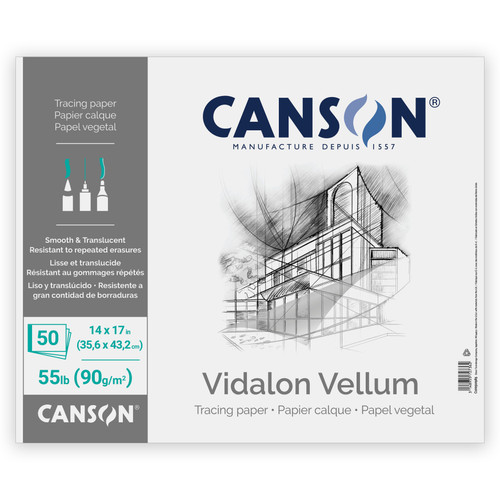 Canson Artist Series Vidalon Vellum Pad 14"X17"-Fold Over, 50 Sheets - 5A00366D-1H7CG - 3148955727362