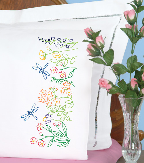 Jack Dempsey Stamped Pillowcases W/White Perle Edge 2/Pkg-Dragonflies - 5A00373D-1H83V