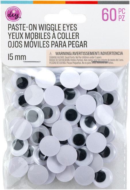 CousinDIY Paste-On Wiggle Eyes 15mm 60/Pkg-Black - 5A002XW2-1GYN6 - 191648185898