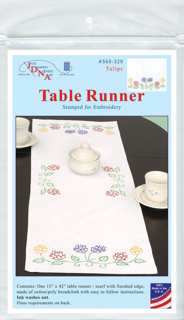 Jack Dempsey Stamped Table Runner/Scarf 15"X42"-Tulips - 5A003739-1H83T - 013155343298