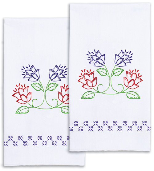 Jack Dempsey Stamped Decorative Hand Towel Pair 17"X28"-Tulips - 5A003735-1H83Y