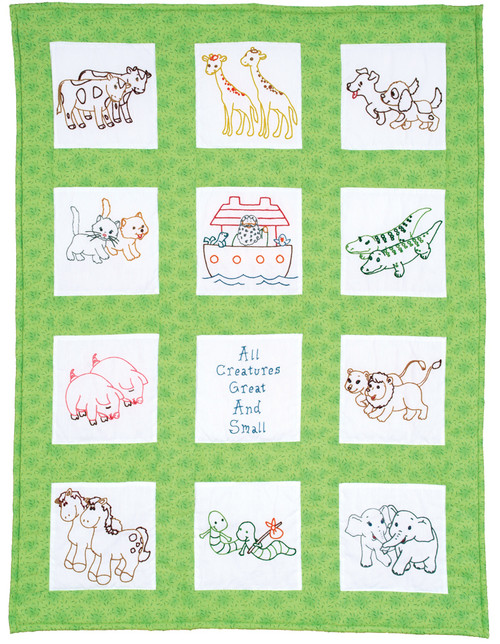 Jack Dempsey Stamped White Nursery Quilt Blocks 9"X9" 12/Pkg-Noah's Ark - 5A003734-1H83D