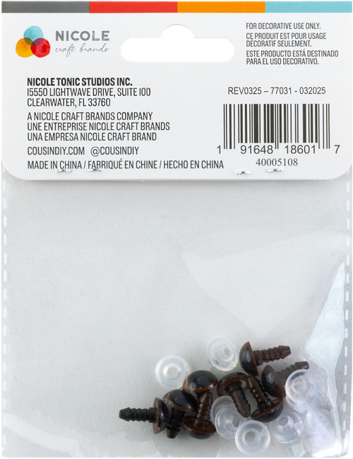 CousinDIY Shank Back Solid Eyes 10mm 8/Pkg-Brown - 5A002XWC-1GYNF CousinDIY Shank Back Solid Eyes 10mm 8/Pkg-Brown - 5A002XWC-1GYNF