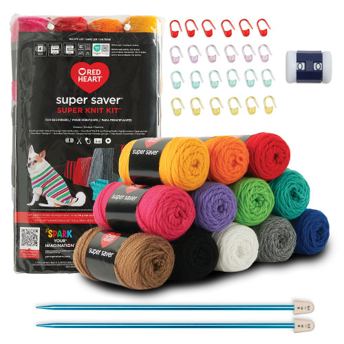 10 Pack - Red Heart Super Saver Super Yarn Kit-Knit W/Accessories - 5A00216H-1G4B0