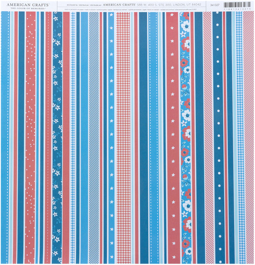 25 Pack - American Crafts Everyday Single-Sided Cardstock 12"X12"-Patriotic Stripe - 341327 - 718813413275