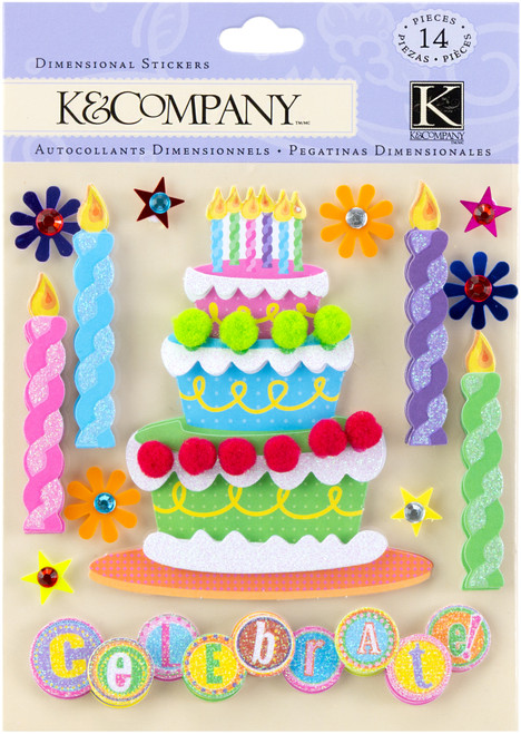 K&Company Dimensional Stickers-Birthday Cake - 5A002Q31-1GRRF - 643077668720