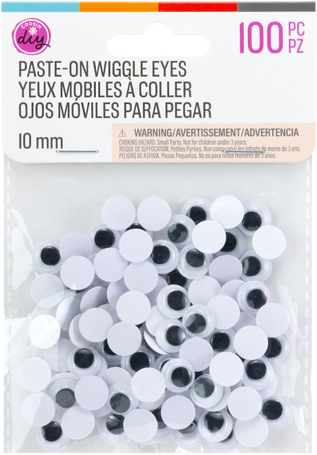 CousinDIY Paste-On Wiggle Eyes 10mm 100/Pkg-Black - 5A002XQN-1GYJ9 - 191648185874