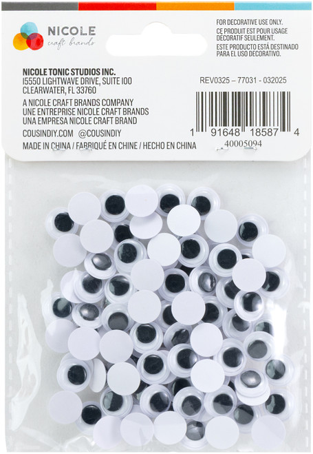 CousinDIY Paste-On Wiggle Eyes 10mm 100/Pkg-Black - 5A002XQN-1GYJ9