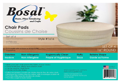 Bosal Foam Round Chair Pad 4/Pkg-16"x 16"x1" - 5A0036N5-1H7RQ - 834875116166