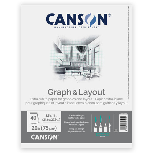 Canson Artist Series Graph And Layout Pad 8/8 Grid 8.5"X11"-Fold Over, 40 Sheets - 5A00369J-1H7FP - 3148955725030
