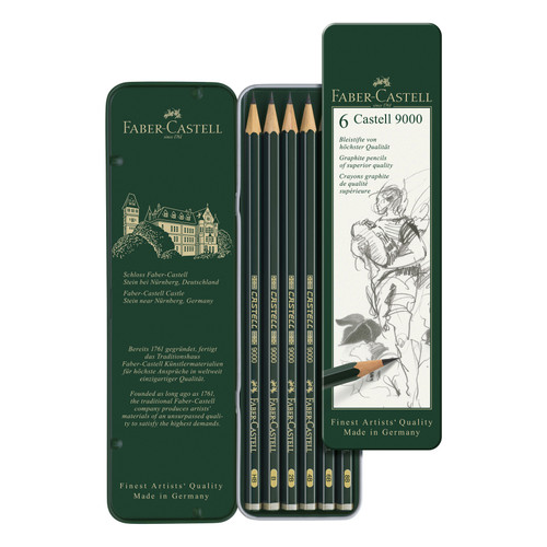 Faber-Castell Castell 9000 Graphite Pencil Set-Tin of 6 - 5A0035VK-1H756
