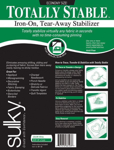 3 Pack - Sulky Totally Stable Iron-On Tear-Away Stabilizer-20"X3yd - 661-03 - 727072661037