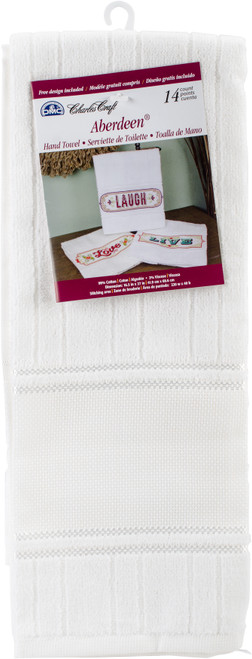 3 Pack - Charles Craft Aberdeen Velour Hand Towel 14 Count 16.5"X27"-White - VT6701-6750 - 078243062413