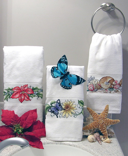 3 Pack - Charles Craft Aberdeen Velour Hand Towel 14 Count 16.5"X27"-White - VT6701-6750