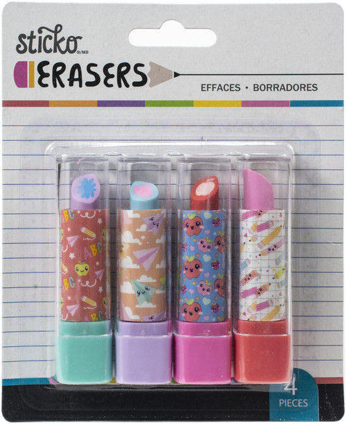 6 Pack - Sticko Retractable Lipstick Erasers 4/Pkg-School - 8600548X-555 - 015586005554