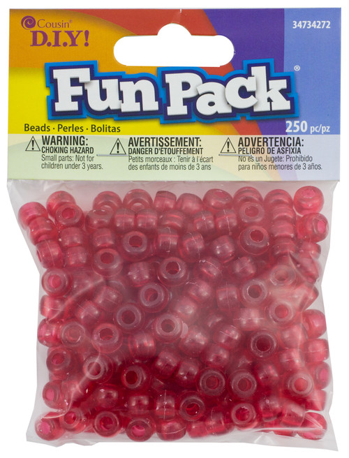 6 Pack - CousinDIY Fun Pack Acrylic Pony Beads 250/Pkg-Clear Red - 34734272 - 016321196704