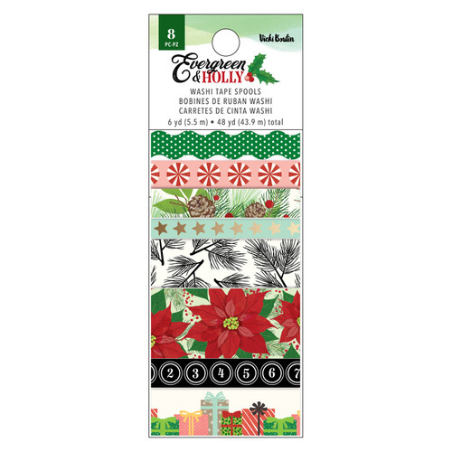 3 Pack - Vicki Boutin Evergreen & Holly Washi Tape 8/Pkg-W/Gold Foil Accents - VBEH3716 - 718813115568