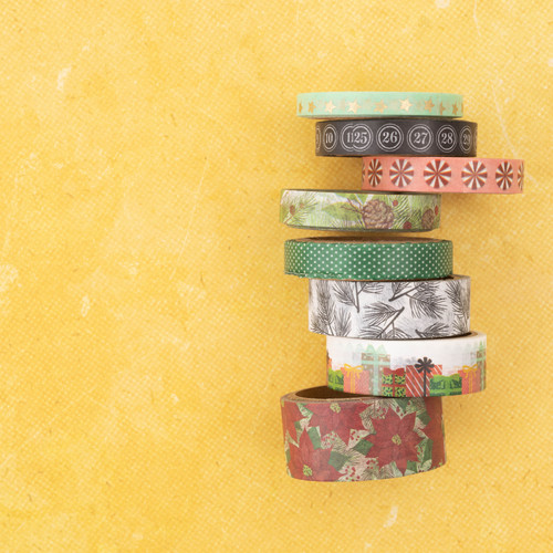 3 Pack - Vicki Boutin Evergreen & Holly Washi Tape 8/Pkg-W/Gold Foil Accents - VBEH3716