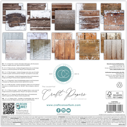 Craft Consortium Double-Sided Paper Pad 12"X12" 30/Pkg-Frosted Wood - 5A003CLB-1H8WJ Craft Consortium Double-Sided Paper Pad 12"X12" 30/Pkg-Frosted Wood - 5A003CLB-1H8WJ