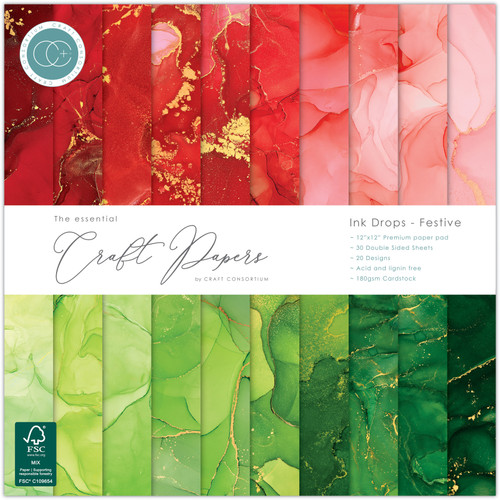 Craft Consortium Double-Sided Paper Pad 12"X12" 30/Pkg-Ink Drops - Festive - 5A003CL9-1H8WL - 5060921933271