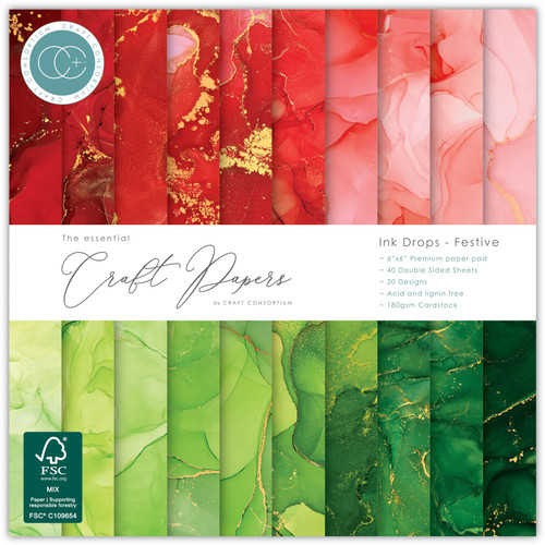 Craft Consortium Double-Sided Paper Pad 6"X6" 40/Pkg-Ink Drops - Festive - 5A003CL7-1H8WK - 5060921933288