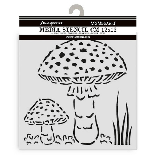 Stamperia Stencil Whispering Woods 4.72"X4.72"-Mushrooms - 5A00374T-1H86L - 5993110046981