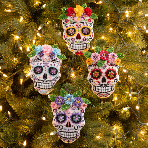 Bucilla Felt Ornaments Applique Kit Set Of 4-Floral Sugar Skulls - 5A002CSR-1GG9J Bucilla Felt Ornaments Applique Kit Set Of 4-Floral Sugar Skulls - 5A002CSR-1GG9J
