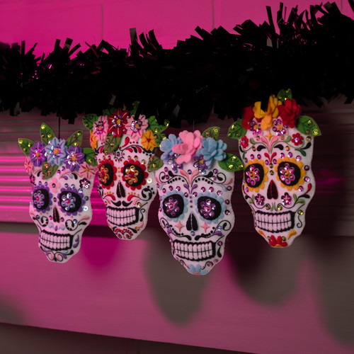 Bucilla Felt Ornaments Applique Kit Set Of 4-Floral Sugar Skulls - 5A002CSR-1GG9J Bucilla Felt Ornaments Applique Kit Set Of 4-Floral Sugar Skulls - 5A002CSR-1GG9J