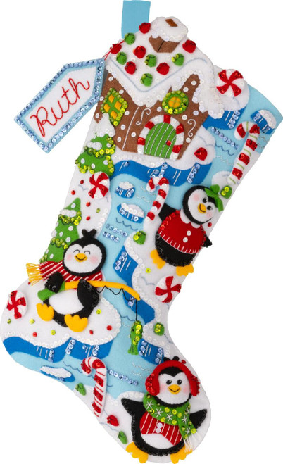 Bucilla Felt Stocking Applique Kit 18" Long-Winter Land Penguins - 89627E - 046109896274