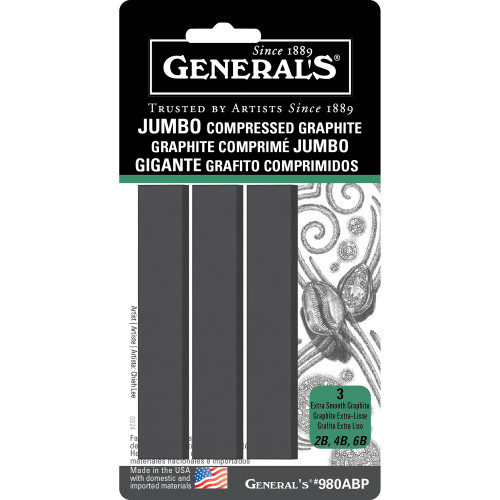 General Pencil Compressed Graphite Sticks, Rectangular-Assorted Soft, Medium, Hard - 5A00379F-1H8B8 - 044974098007