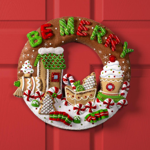 Bucilla Felt Wreath Applique Kit 15" Round-Gingerbread Express - 89677E Bucilla Felt Wreath Applique Kit 15" Round-Gingerbread Express - 89677E