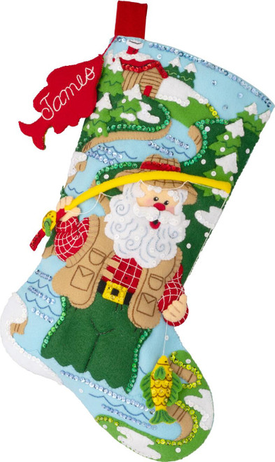 Bucilla Felt Stocking Applique Kit 18" Long-Fly Fishing Santa - 5A002CSN-1GG9H - 046109897240