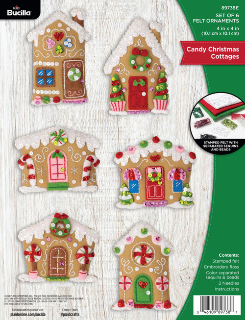Bucilla Felt Ornaments Applique Kit Set Of 6-Candy Christmas Cottages - 5A002DC6-1GGDB - 046109897387
