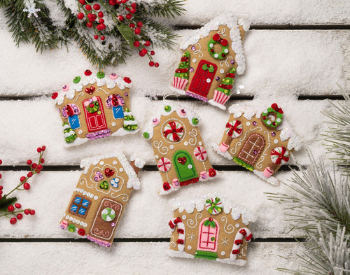 Bucilla Felt Ornaments Applique Kit Set Of 6-Candy Christmas Cottages - 5A002DC6-1GGDB Bucilla Felt Ornaments Applique Kit Set Of 6-Candy Christmas Cottages - 5A002DC6-1GGDB