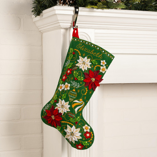 Bucilla Felt Stocking Applique Kit 18" Long-Poinsettia Elegance - 5A0021SD-1G4PB