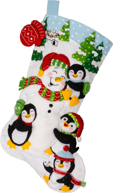 Bucilla Felt Stocking Applique Kit 18" Long-Snowy Snuggles - 5A0021SF-1G4PD - 046109897073