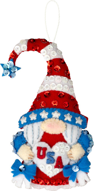 Bucilla Felt Ornaments Applique Kit Set Of 4-Red, White & Blue Gnomes - 5A0021SN-1G4PF